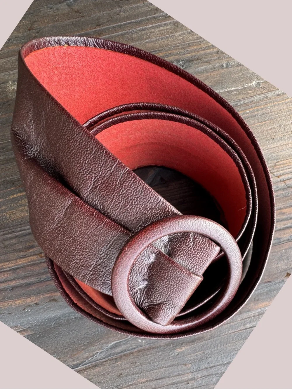 Wide Brown Leather Round-Buckle Waist Belt